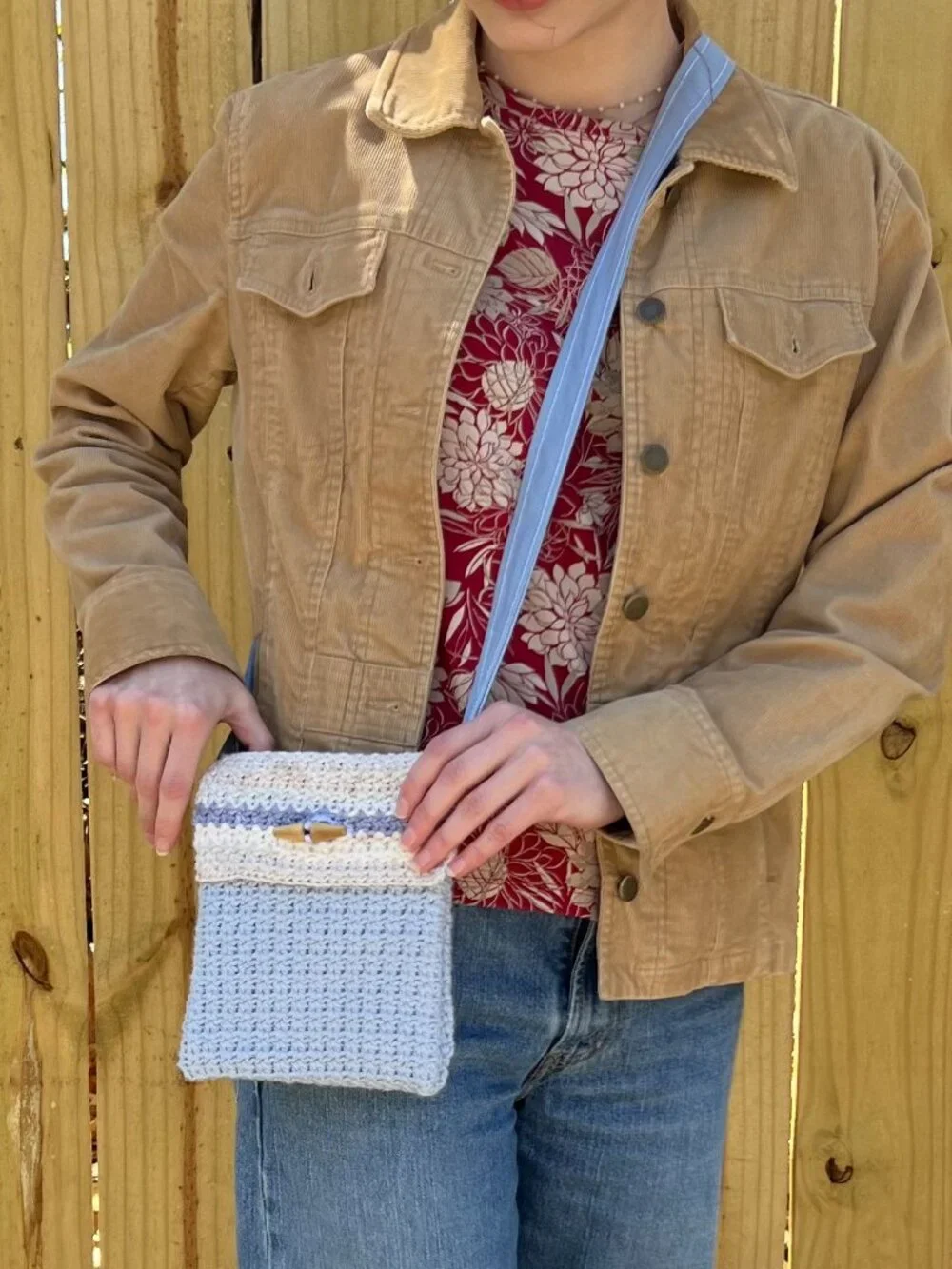 Upcycled Crochet Crossbody Purse Handmade with Repurposed Lining & Button